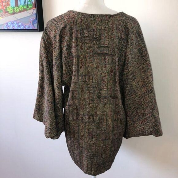 Michiyuki Kimono Womens Vintage Green Lined Cloud Embossed Pattern Hidden Pocket - Picture 2 of 15